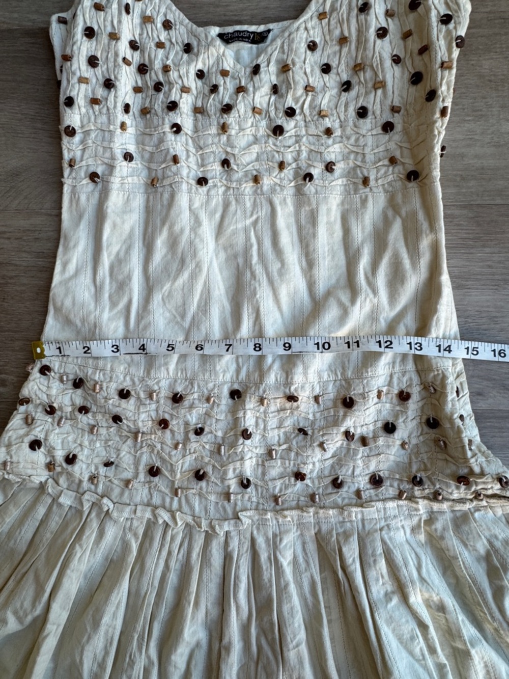 Chaudry KC Y2K 100% Cotton Beaded Embellished Drop Waist Dress sz S - Picture 8 of 14